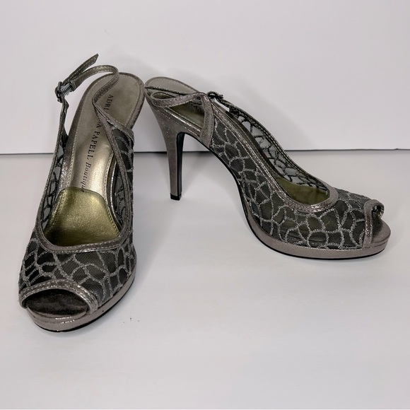 Adrianna Papell Boutique Gray Silver Lace Peep Toe Sling‎ Back Heel women's 7 - Picture 1 of 12